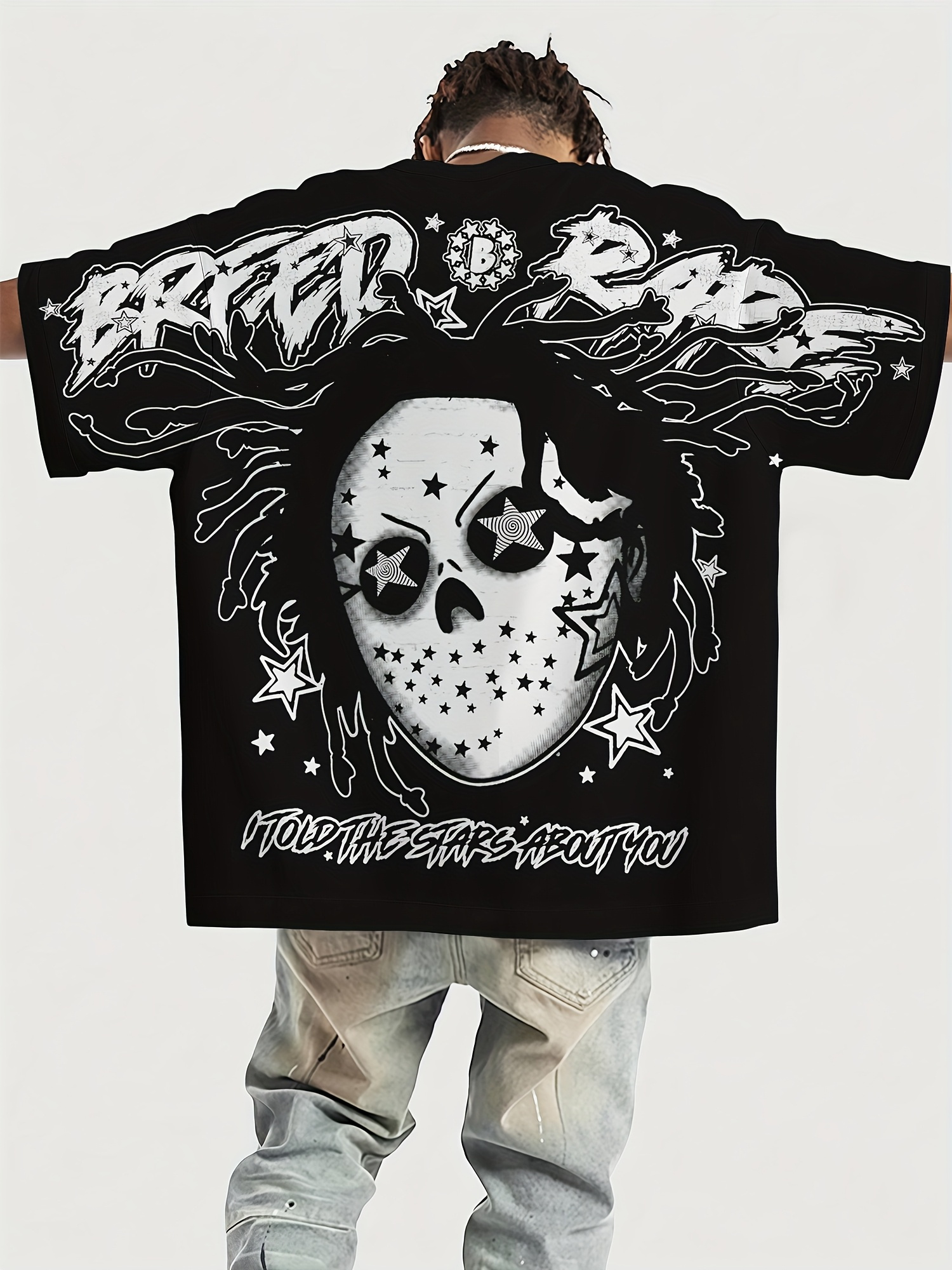   mens casual loose short sleeve t shirt breathable polyester cartoon letter print round neck summer     pattern   plus size