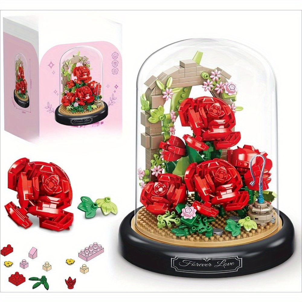 TEMU Flower Building Blocks Set, Artificial Plants Building Blocks For Adults, Flower Building Blocks Set, Flower Rose Clamping Blocks, Rose Bouquet