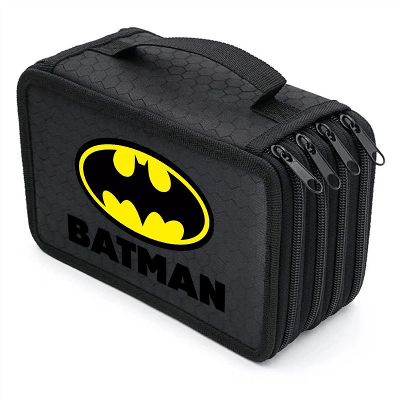 TEMU 1pc Wb Batman Four-layer Large Capacity Pen Case Suitable For School & Office, Portable Pencil Holder Organizer With Iconic Batman, Compact