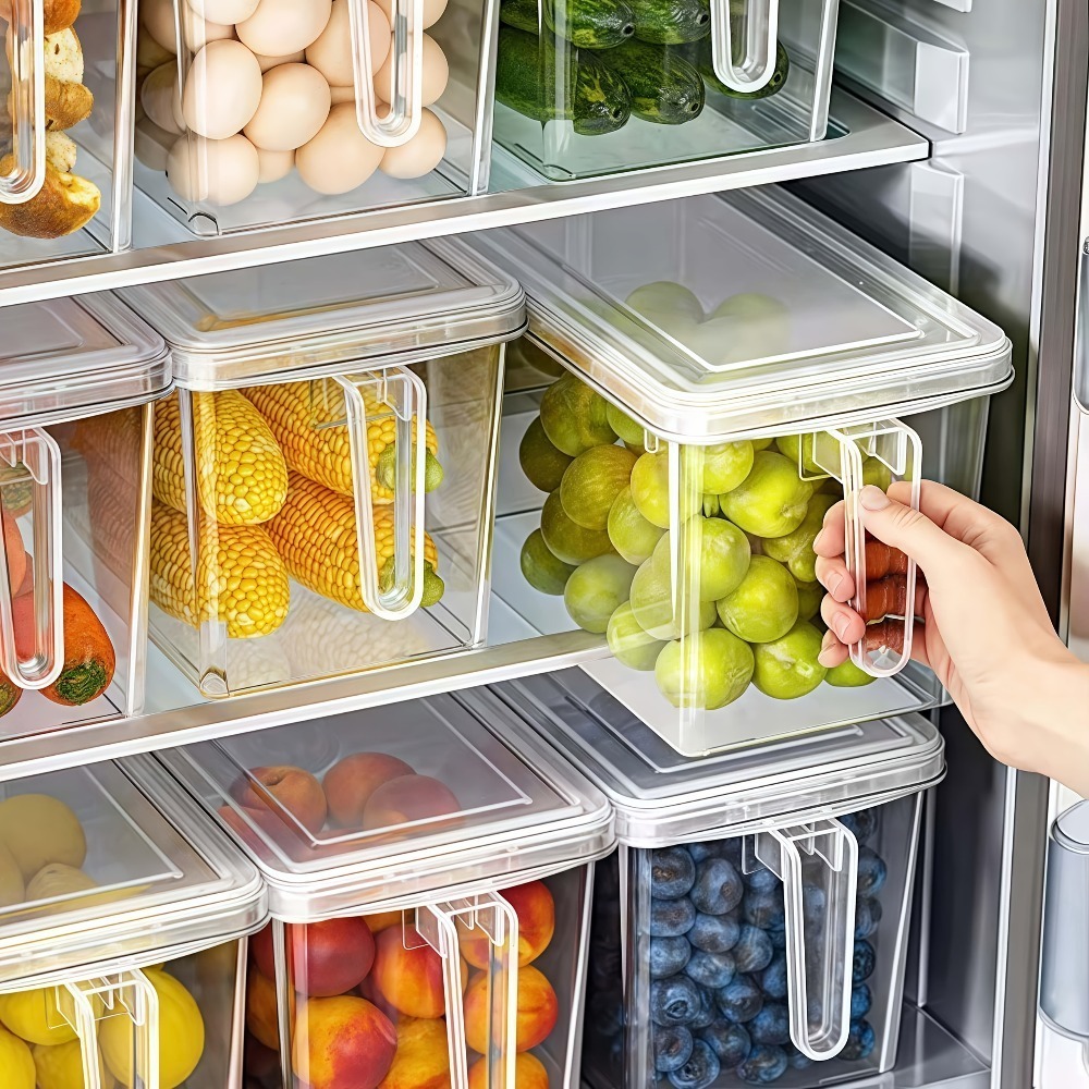 20pcs set durable plastic refrigerator storage containers with handles practical food organizer for fruits vegetables   meats drinks easy to move for kitchen fridge organization