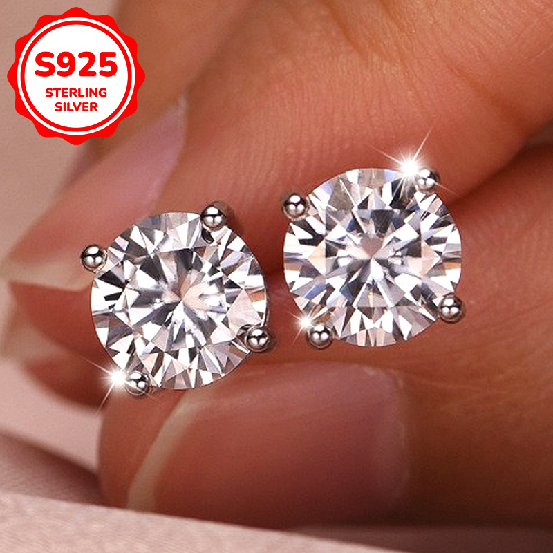 0.5/1/2/3 Carat Classic Four-Prong Synthetic Zirconia Earrings