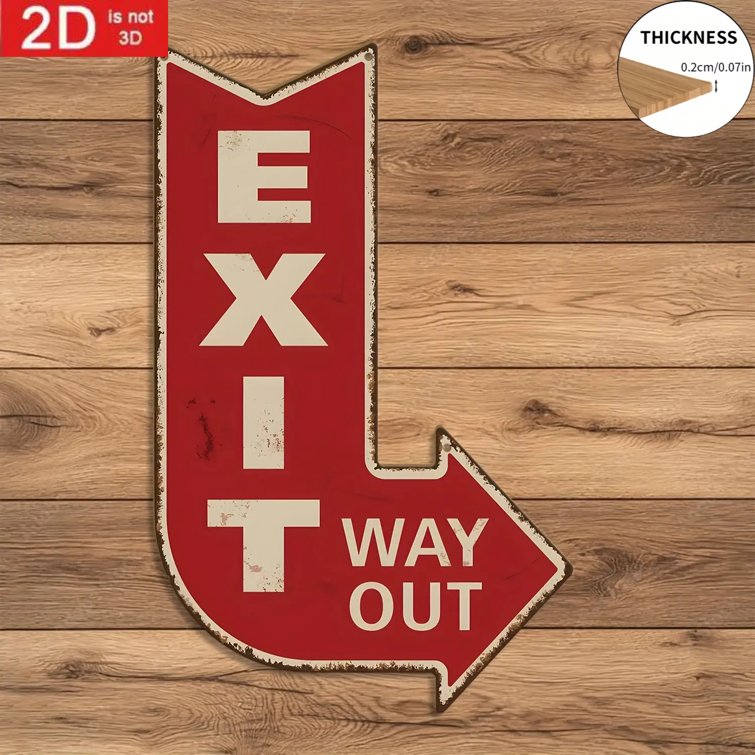 TEMU Panneau fléché "Sortie" vintage imprimé plat 2D, décoration murale rustique en et blanc avec indicateurs de direction gauche ou droite, convient