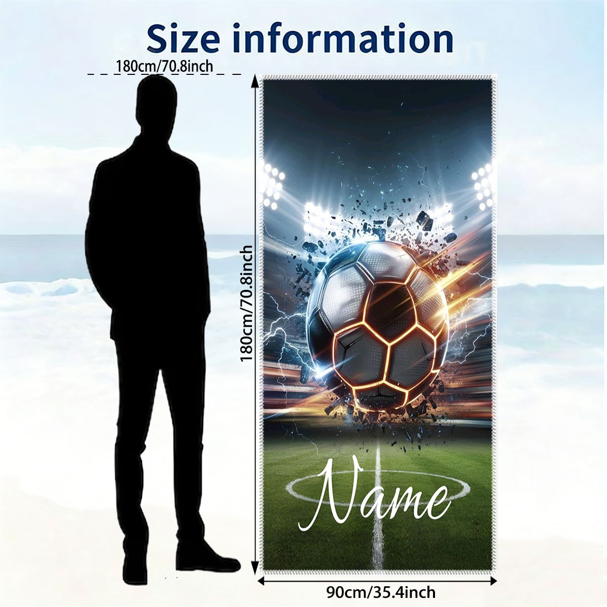 TEMU 1 stuks Gepersonaliseerde Voetbal Print Strandlaken, Aangepaste Naam, Ultra-Zacht en Zeer Absorberend, Lichtgewicht Reisvriendelijk, Duurzaam,