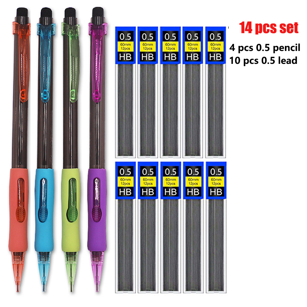 TEMU 14pcs/set 0.5 0.7mm Automatic Pencil Side Press Pencil Set For Drawing Sketching Writing Office Stationery Supplies Fine Writing Instruments (4