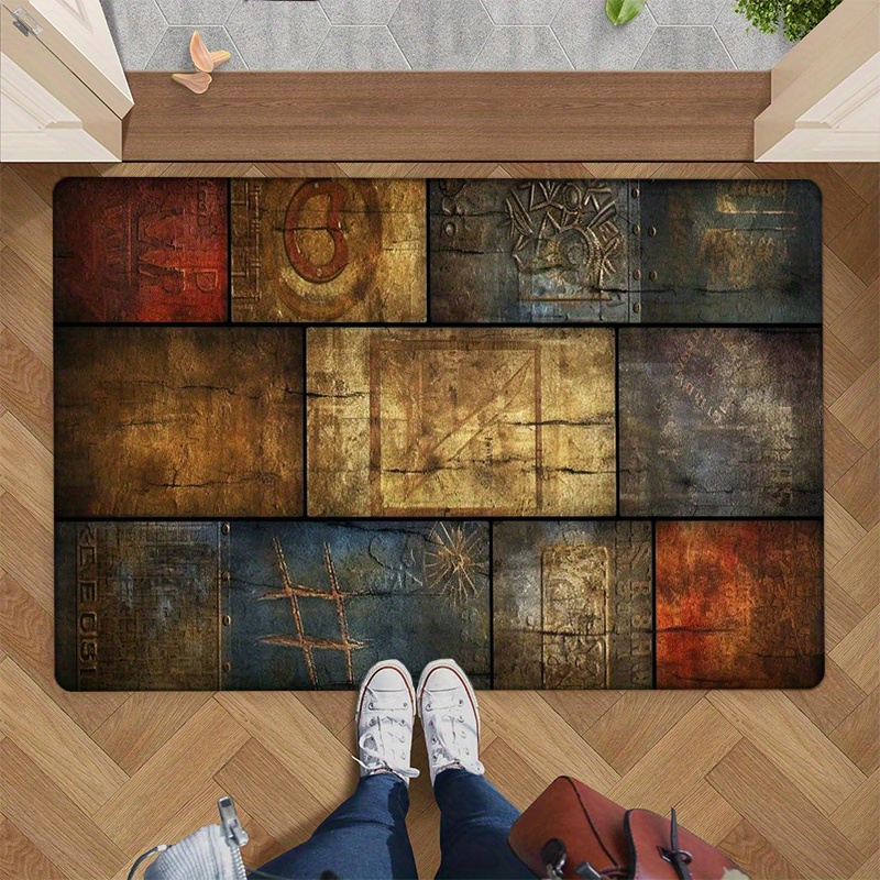 TEMU 1pc Vintage Multicolor Stone Pattern Floor Mat, Suitable For Kitchen, Living Room, Bedroom, Laundry Room, Bathroom, And Toilet, Rug, Doormat,