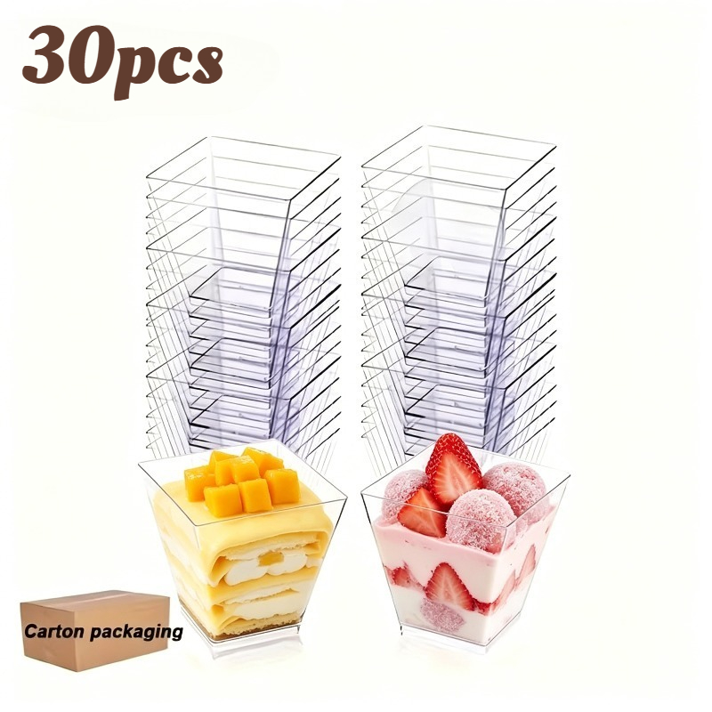 TEMU 30pcs Transparent 2oz Trapezoidal Mini Dessert Cup, Tasting Cup, Party Drink Cup, Used To Hold Mousse, Cake, Pudding, Ice Cream, Fruit Salad,