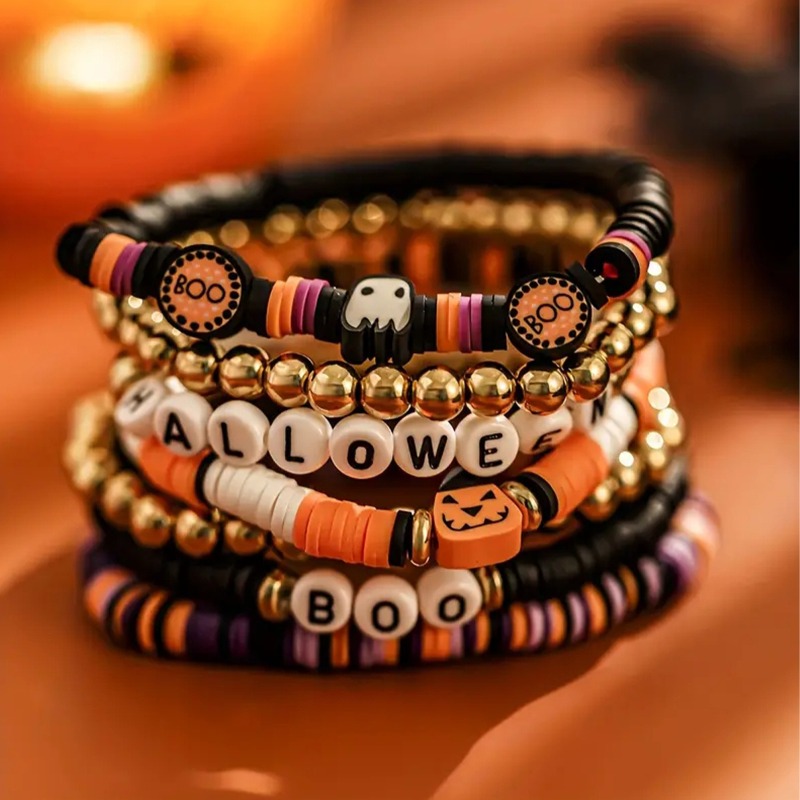 TEMU A Stylish And Retro Halloween-themed Beaded Bracelet Set. Random Bead Placement Is Normal. An Elegant, Fashionable, And Versatile Jewelry Gift