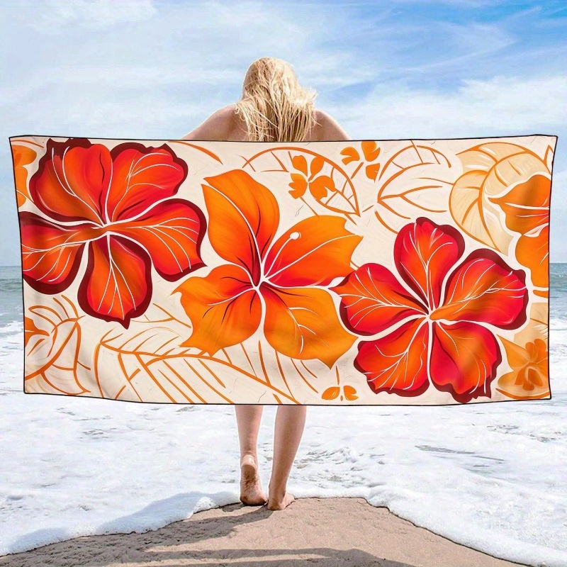 

Hawaiian Flower Beach Towel, 27.5*55 Inch Polyester Kitchen Cloth, Ideal For Sports, Spa, Yoga, Hotel Gym - Machine Washable, Rectangular