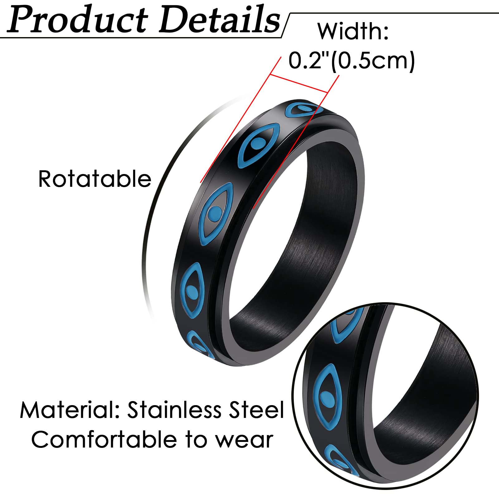     spinner ring - rotatable spinning fidget ring with evil  , 316l stainless steel chunky gothic jewelry for  , christmas gift for, daily wear & party accessories,   versatile statement piece, fidget spinner ring, party accessory,   accessory, durable accessory, metallic  , intricate design, metallic band, metallic Product details 0