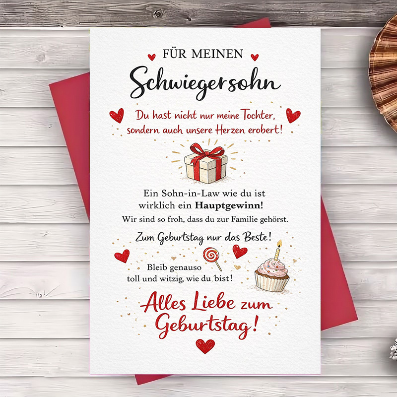 E-shop 2 Stück (Ein Umschlag und eine Grußkarte) Geburtstagskarte für Schwiegersohn mit herzlichen Wünschen, für Familienfeiern und zum Ausdruck von