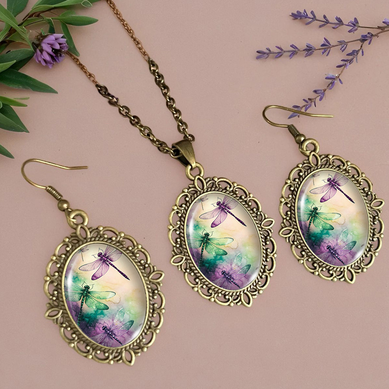 3pcs Gradient Dragonfly Necklace & Earring Set