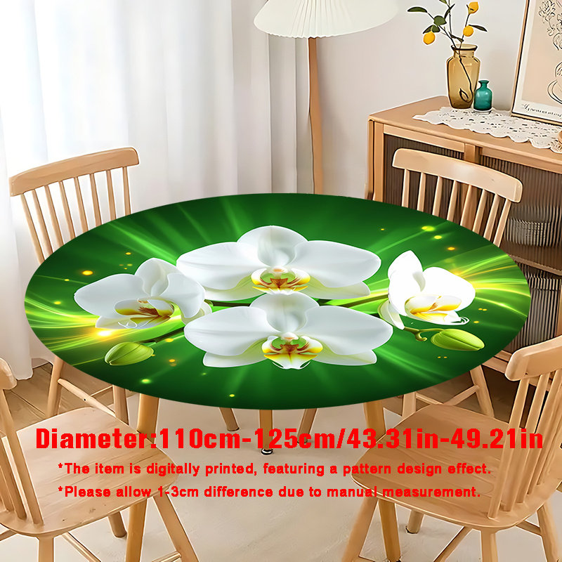 TEMU 1 nappe plate élastique 2D avec motif d'orchidée blanche, avec bords élastiques | Convient pour l'extérieur et