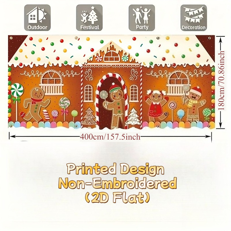 TEMU 2d Flat, 1pc Gingerbread For Man Christmas Garage Banner, Suitable For Party Decorations, , Family Gatherings, New Year Decorations, Shop