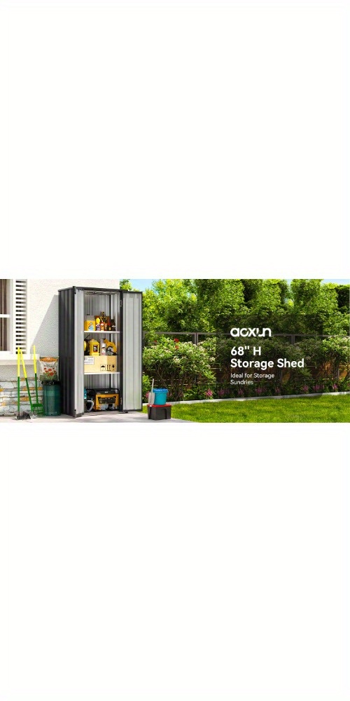 Aoxun 31x19in Outdoor Storage Cabinet Metal Garden Shed with 2 Adjustable Shelves 3 Layer Indoor& Outdoor Waterproof Vertical Storage Shed for Patio Garden, Garage, Porch (Black, 22 Cu, Ft), Storage Sheds