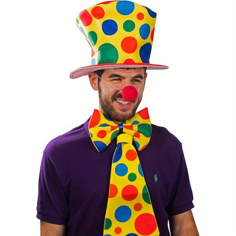 Clown-Kostüm-Set – Inkl. Lockenperücke, Roter Nase, Fliege, Krawatte & Handschuhe Für Karneval & Partys