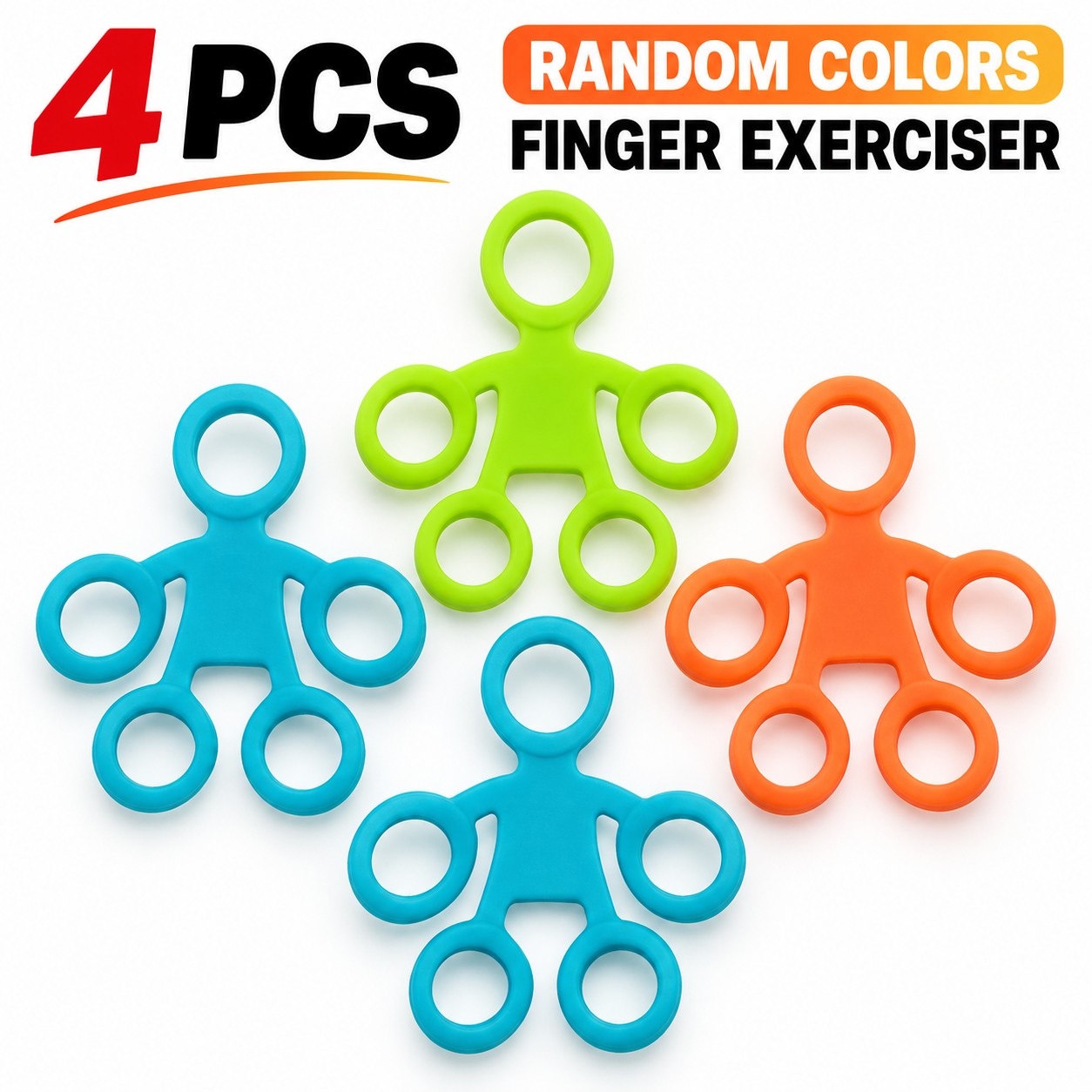 4-Pack Silicone Five-Loop Finger Exercisers, Random Colors, Finger Strength Trainer And Grip Rehabilitation Tool for Han