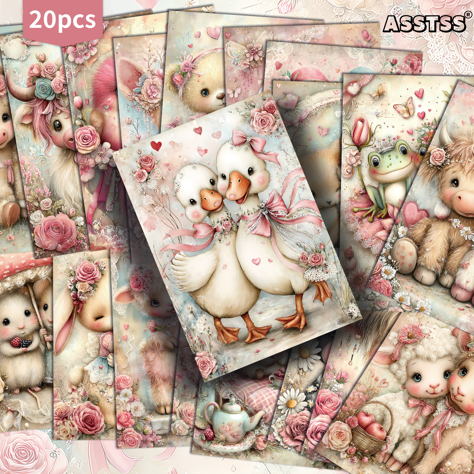 TEMU Lot de 20 cartes cadeaux ASSTSS Rétro Rose Animal Rose Saint-Valentin | Papier journalier rétro de 4x6 pouces, illustrations classiques, cartes
