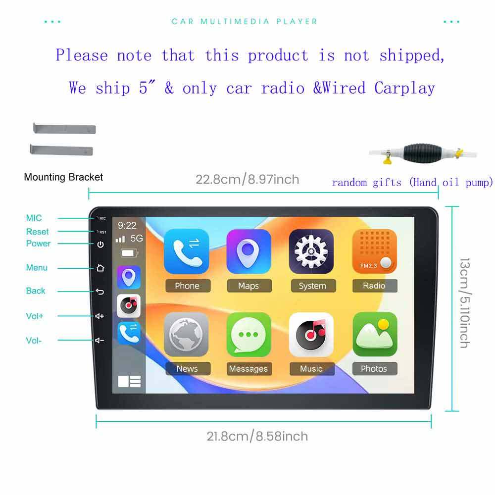 Image of Single Din Wired Carplay Car Stereo With Auto, 5-inch Screen Car Radio , Fm, Swc, Dual Usb Input, Car Audio With Mic, Remote Control, Random Gift (hand Oil Pump), Without Battery