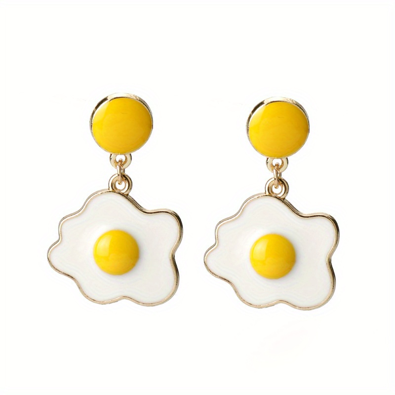 TEMU 2pcs/pair Of Creative Funny Fried Egg Earrings, Spring And Summer Beach Outing Ear Studs, Women's Fashion Jewelry Additions, Unisex, Without