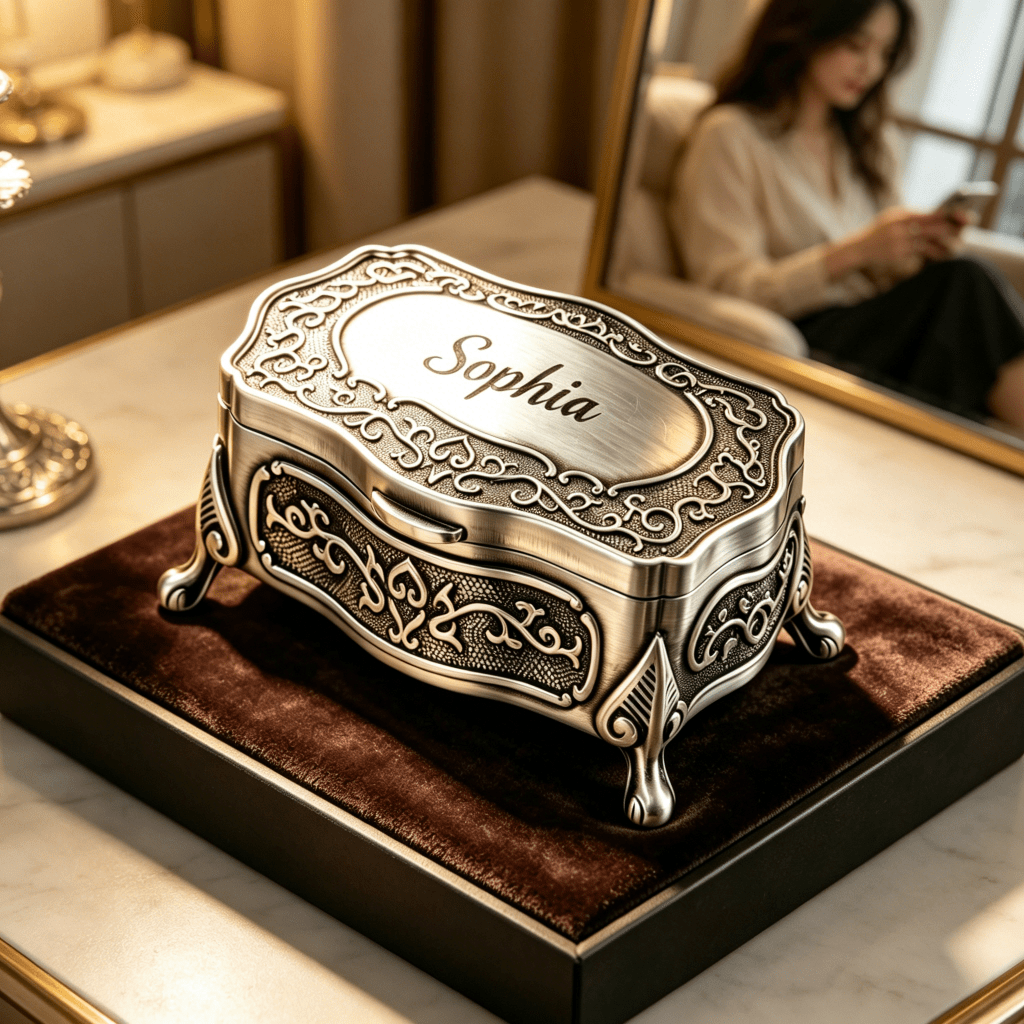 TEMU Light Luxury Vintage Metal Engraved Jewelry Box With Customizable Lettering, Thickened Metal Material For Wear Resistance And Rust Prevention,