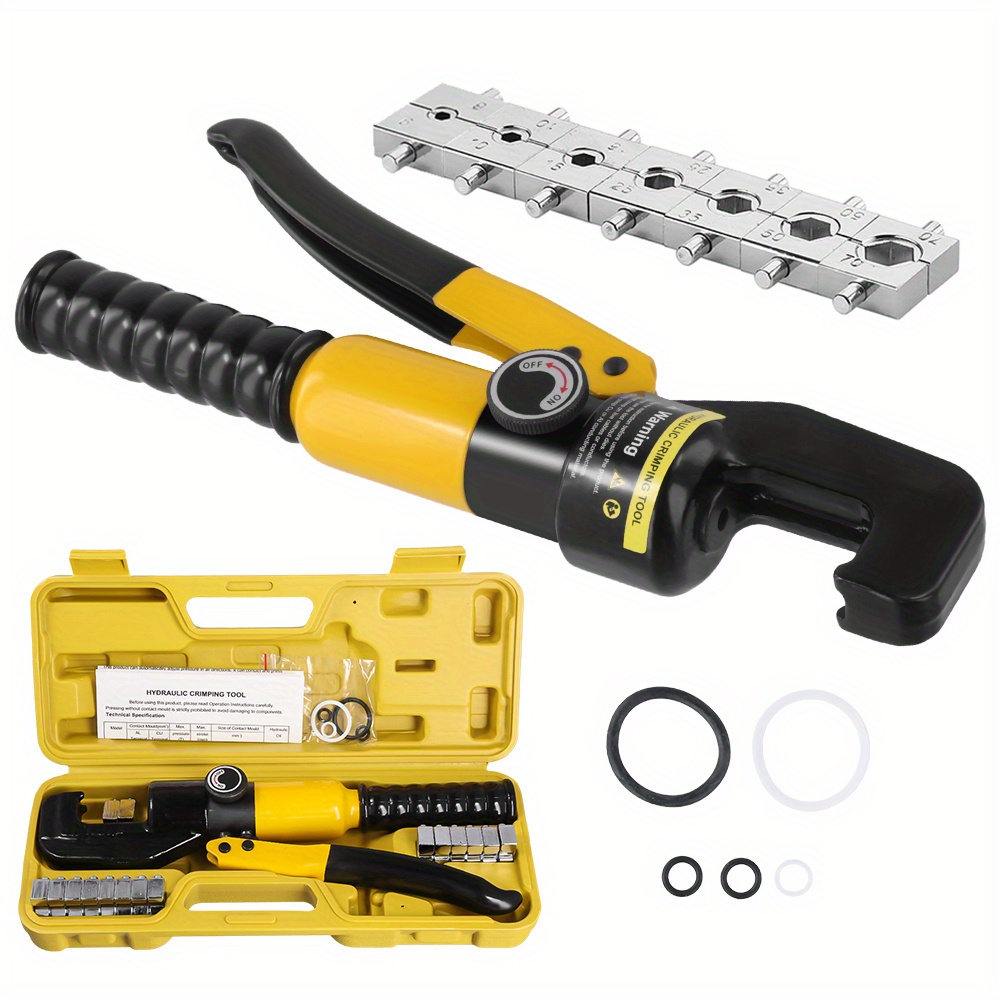 TEMU Attrezzo Idraulico per Crimpare 10T, Crimpatore Idraulico per Cavi da 2/0 AWG, Kit Manuale per Terminali Elettrici e