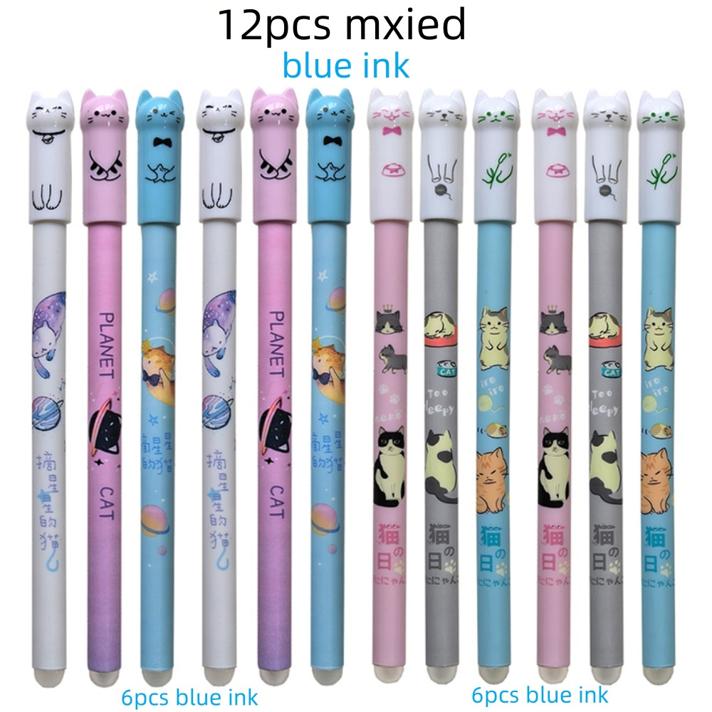 Image of 12pcs Erasable Gel Pens Set, Fine Point 0.5 Mm, Blue Refill Rod Signature Pen Washable Handle Office Writing Supplies Stationery