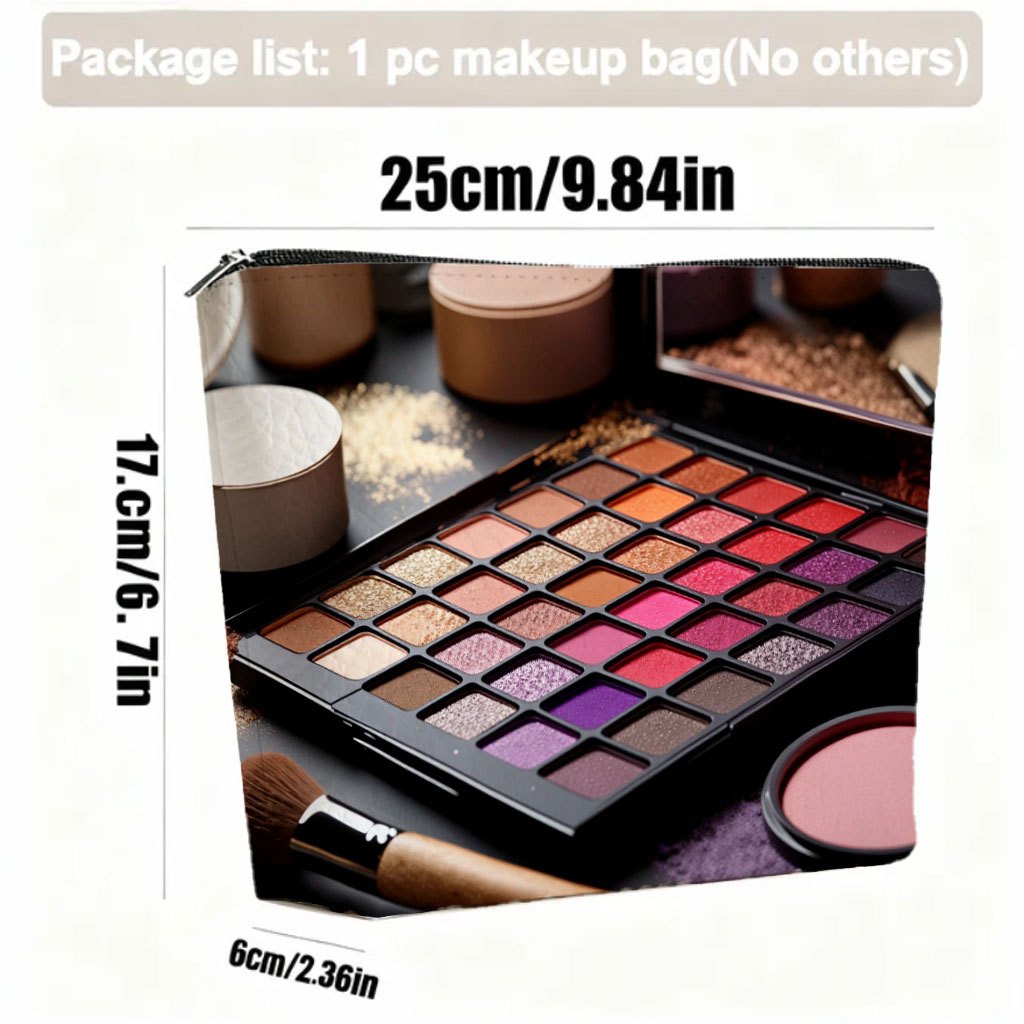 TEMU 1pc Linen Makeup Bag With Eyeshadow Palettes | Foldable & Portable Toiletry Bag, Zipper Closure, Travel Storage/daily Use For , Ideal Gift For