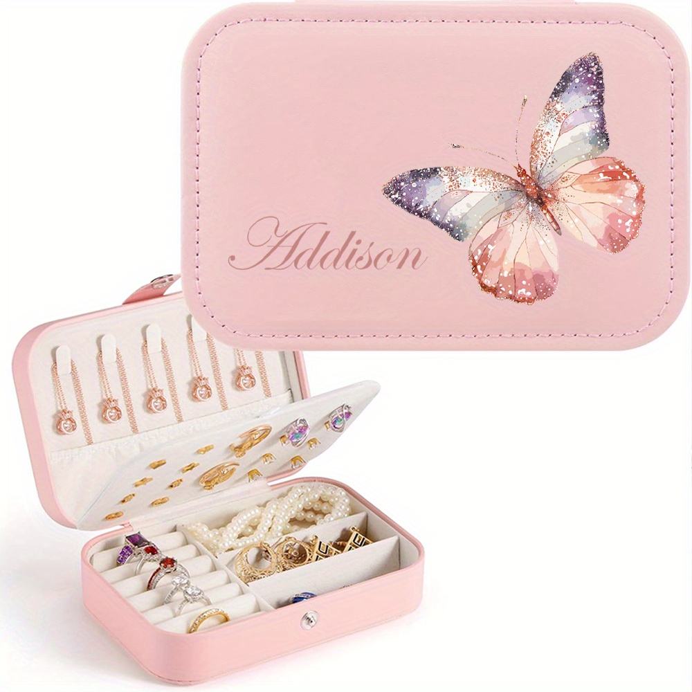 Customized Name PU Leather Butterfly Jewelry Box
