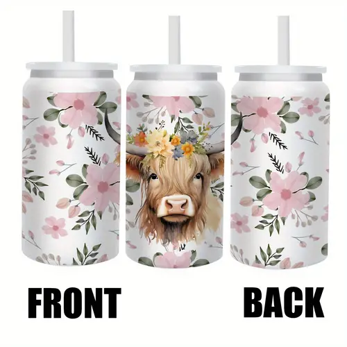 1pc 16oz wide mouth design tumbler with lids and straws highland cow vacuum cup stylish coffee mug hot for and ice for 12 for anniversaries birthdays unique gift kitchen must haves kitchen accessories