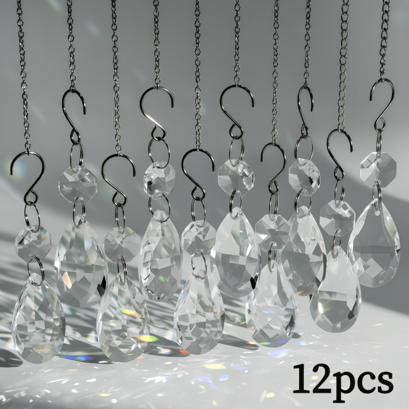 TEMU 12pcs 38mm Glass Teardrop Chandelier Prism Crystal Pendants - Elegant Luxurious Hanging Prism Sun Catchers Suitable For Wedding, Christmas Tree,