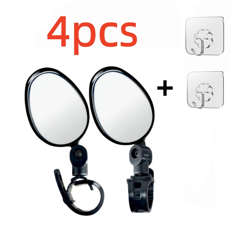 TEMU 4pcs (2pcs Rearview Mirrors And 2pcs Hooks) Bicycle Rearview Mirror, 360 Degree Adjustable Bike Mirror, Suitable For Mountain Bikes, Electric