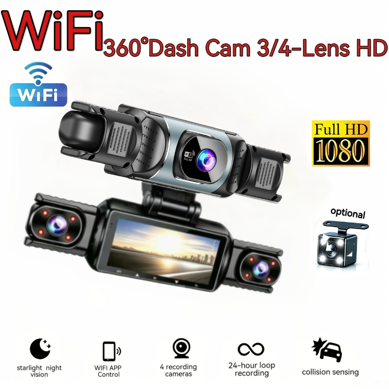 Image of High-definition Driving Recorder, 360 ° Rotating Camera, To Wifi, Reverse Image, Recorder, Loop Recording, Night Vision Function, Gravity Sensing, 24-hour Parking Monitoring
