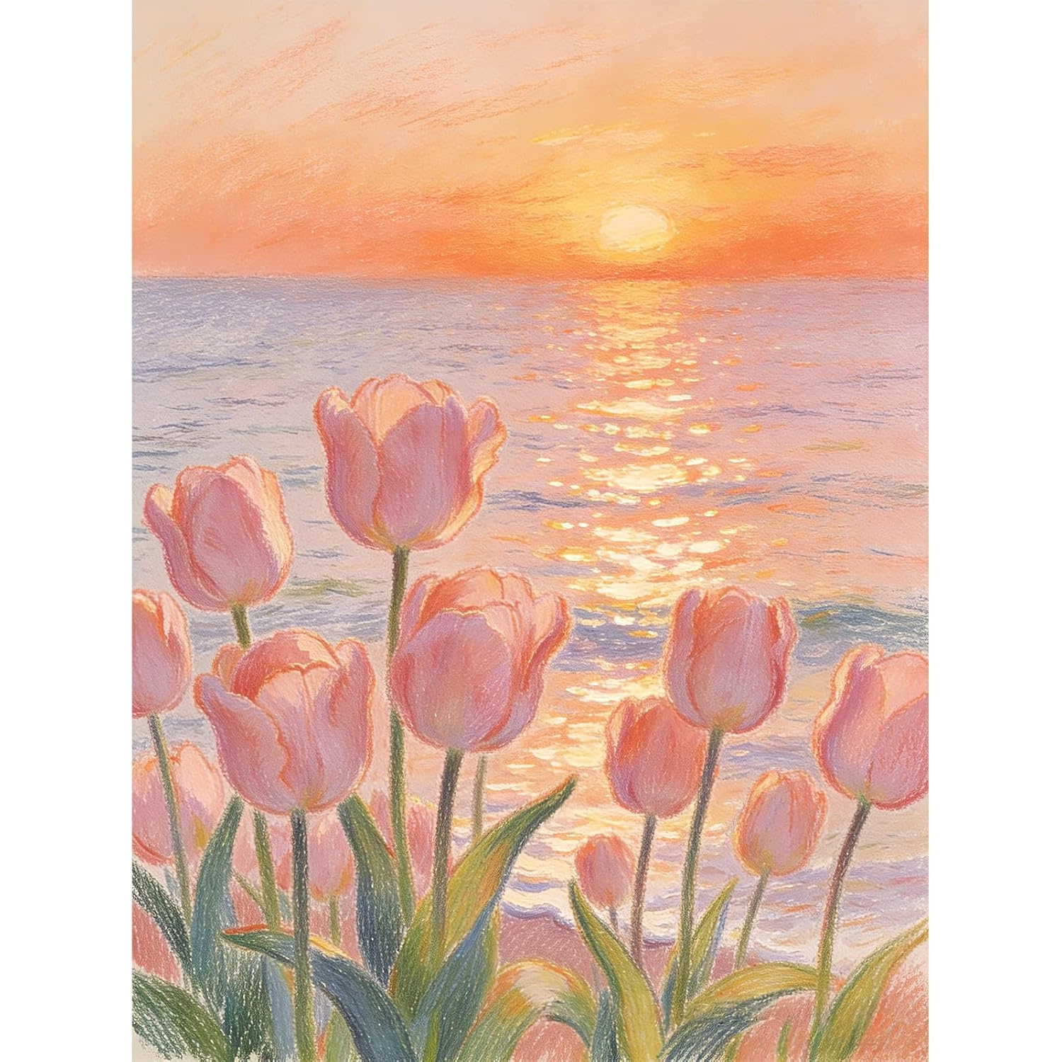sunset tulip 5d diamond painting kit suitable for adults coastal floral full diamond round gem art diamond painting set a great craft for beginners and home wall decoration   in   sizes 7 9x11 8 inches 11 8x15 7 inches