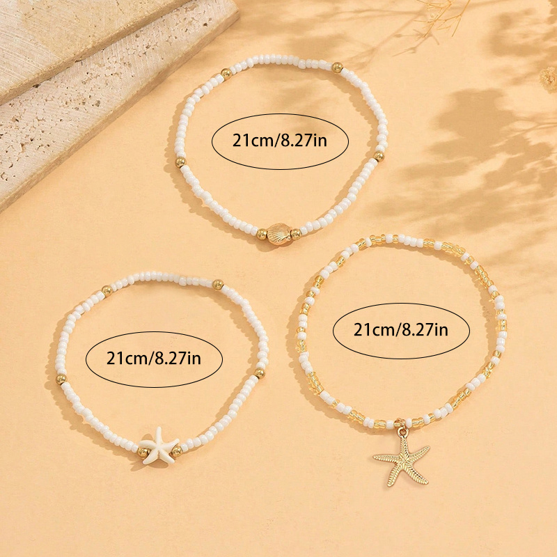 3pc Golden Starfish Bead Anklet Set for Women
