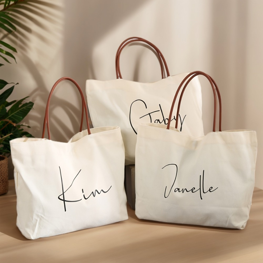 

Personalized Canvas Tote Bag - Stylish, , And Spacious For Beach, Wedding, Travel, And Holiday Gifts - Customizable With Name Or Message