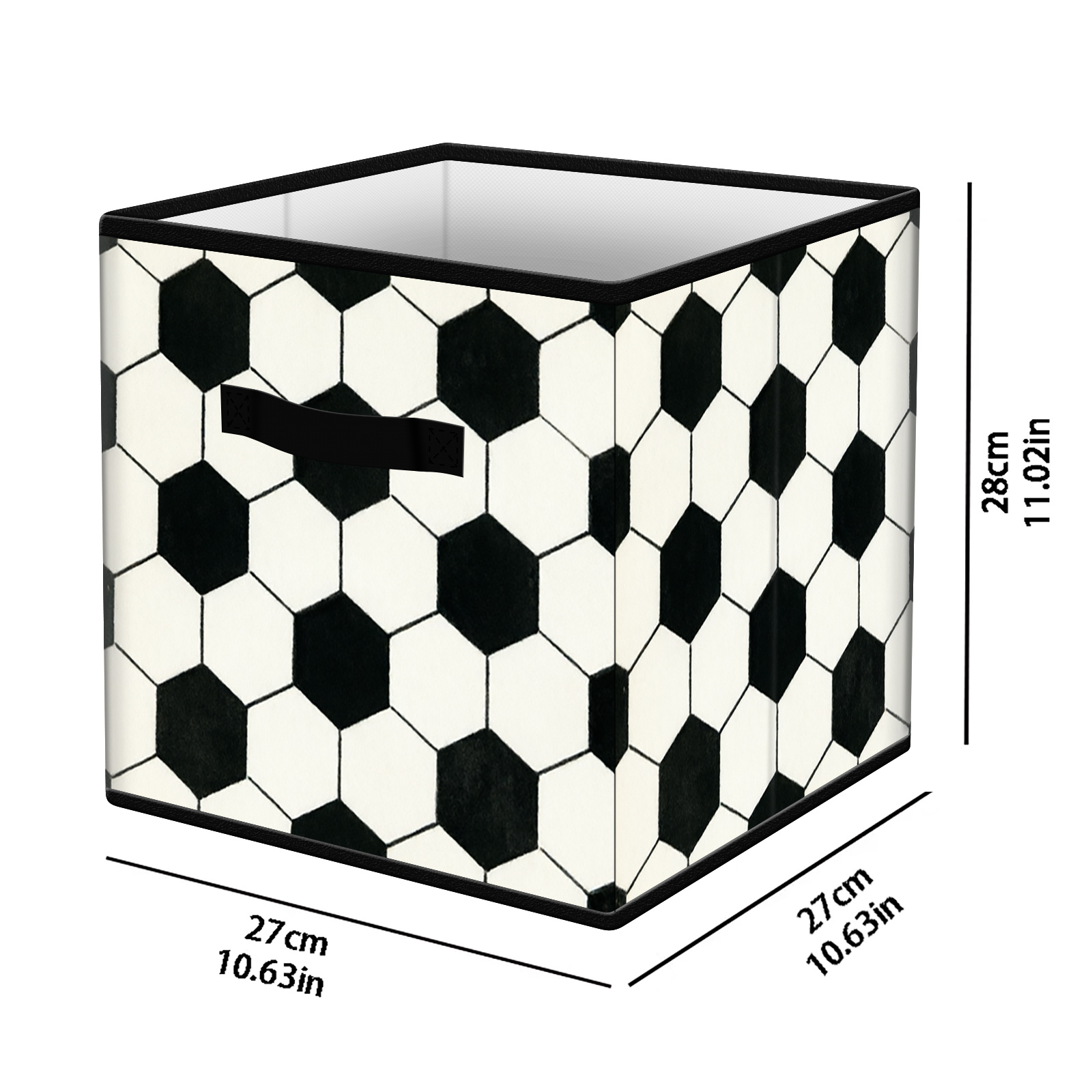 TEMU Boîte de rangement pliable - 27X27X28Cm, Organisateur de maison, Panier avec motif de football de soccer pour fan de sport avec poignées