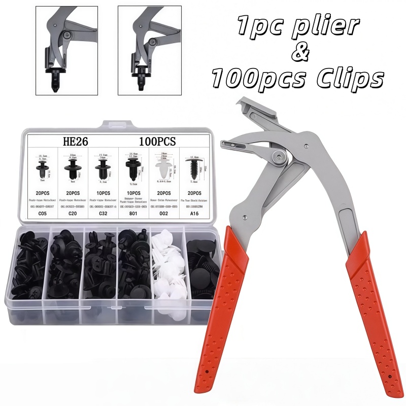 TEMU Automotive Clip Pliers And Dismantling Tools, Versatile Car Clip Extraction Tool, Easy To Fasteners, Clips, And Rivets, Includes 1 Plier And 100