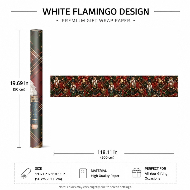 TEMU 1 Rouleau 50x300cm (19.7x118.1in) Vintage, Papier d'Emballage Cadeau de Fêtes pour Noël et Fête d'Hiver avec Casse-, Étoiles et Festifs sur Fond