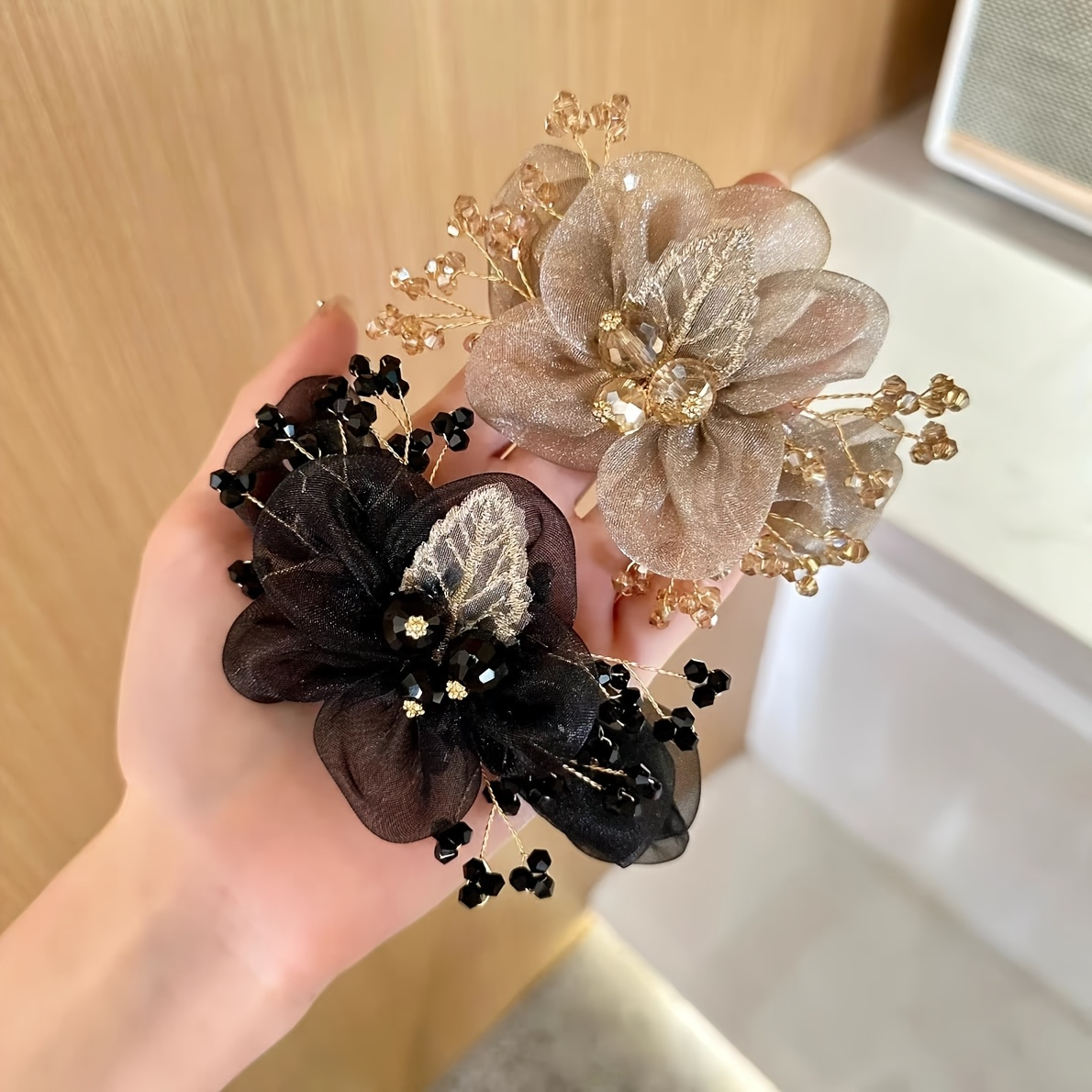 TEMU 2pcs Set Women's Floral Hair Ties, Vintage Embroidered Headband, Minimalist Hair Accessories Suitable For Thick Hair, Fashion Hair Accessories