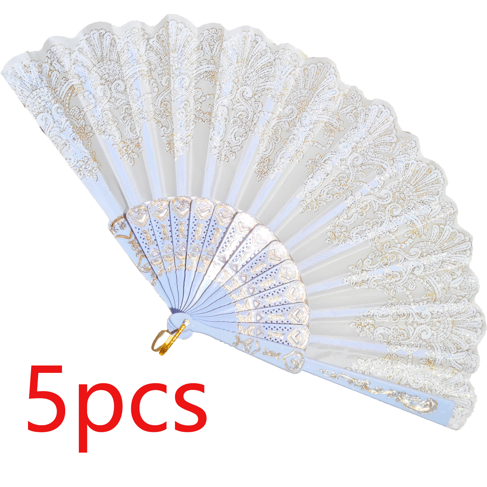 TEMU 5pcs Éventails à main dorés , Éventails pliants décoratifs avec floraux dorés, Éventails pliables pour mariée, Convient pour accessoires de