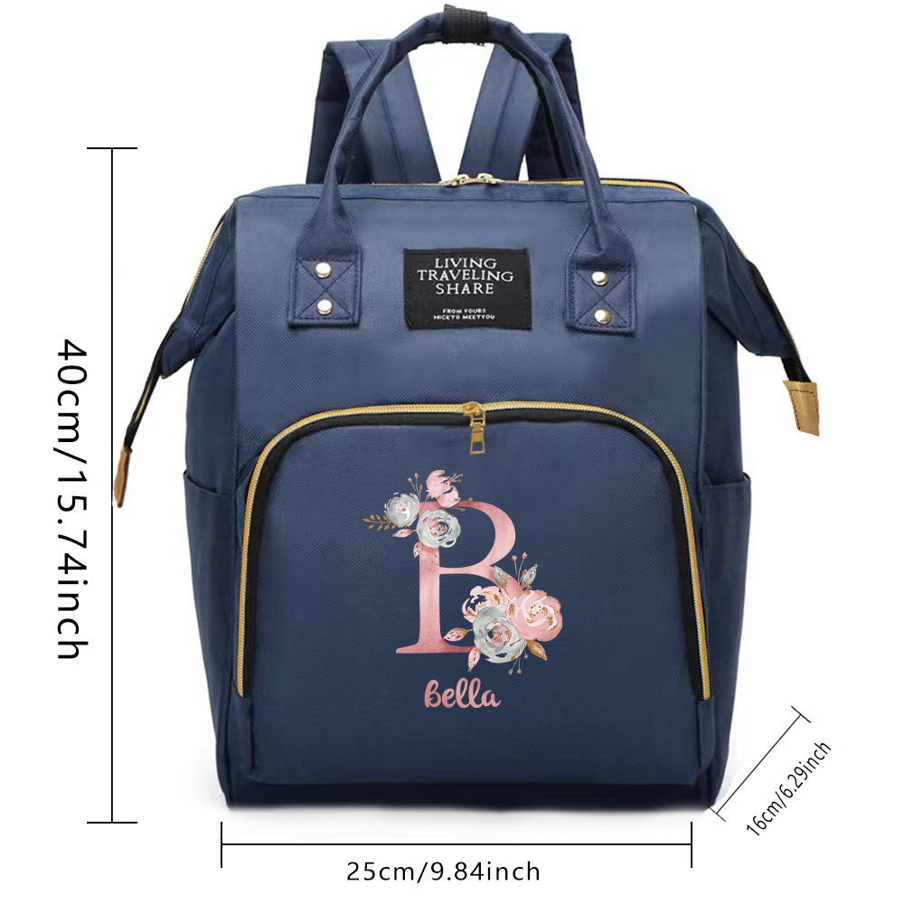 personalized mommy backpack with a z initial large capacity diaper bag   oxford fabric   travel nursing essentials details 0