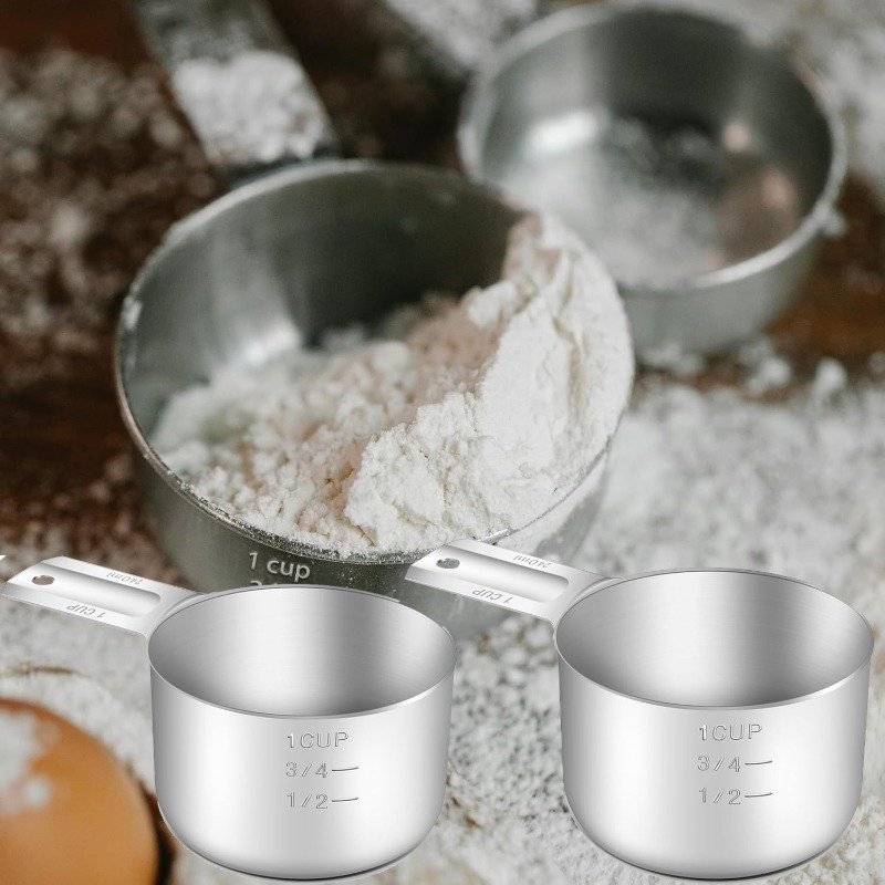 

2pcs Stainless Steel Measuring Cups Measuring Cup Stainless Steel Measuring Cups With Handle Measuring Cupmetal Measuring Cup Kitchen Gadgets For Cooking