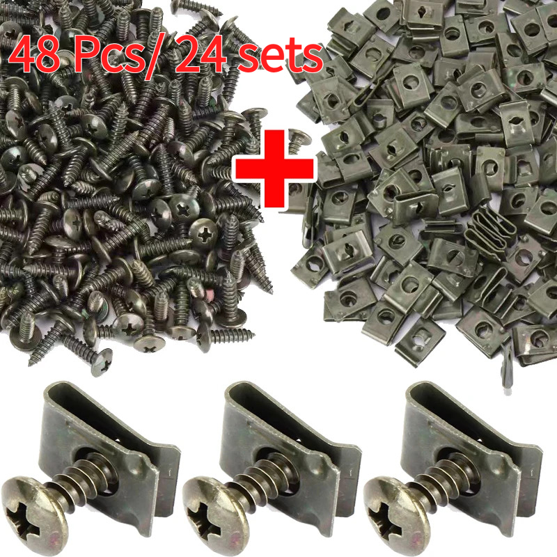 TEMU Kit di viti a clip a U per auto, 48 pezzi / 24 set, elementi di fissaggio automatici, per paraurti anteriore, staffe di montaggio per pannelli