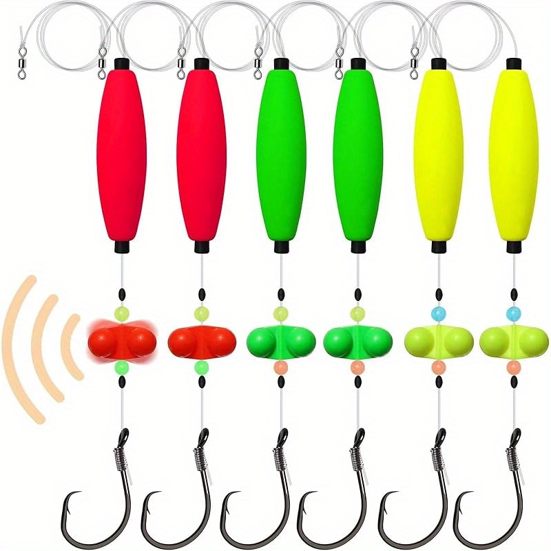 TEMU 6pcs Dovesun Catfish Rigs, Pre-tied Dragging Rig With Catfish Floats & Circle Hooks & Double Rattle Beads, Catfishing Tackle For