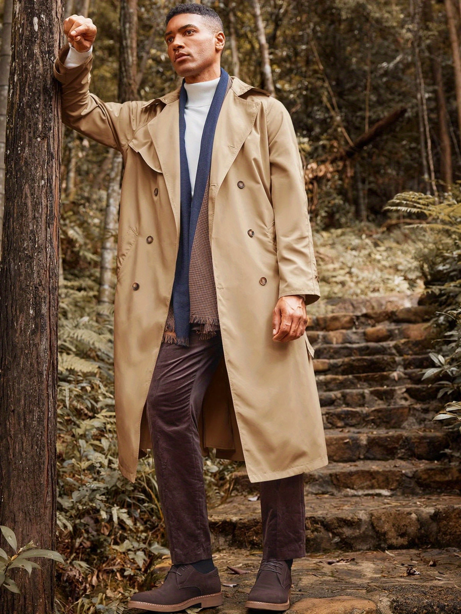 mens trench coat double breasted belted windbreaker jackets Temu