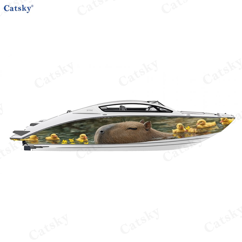 2pcs Cute Capybara & Duckling Boat Stickers, PVC Waterproof Decals