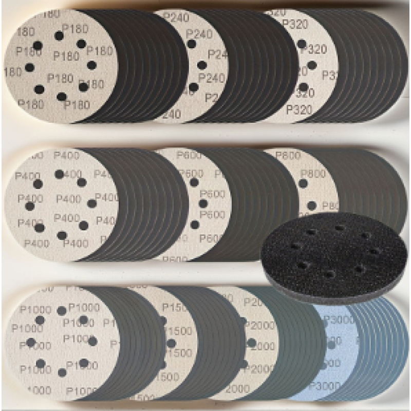 Image of 100/101pcs 5inch Hook And Loop 8-hole Wet/dry Sandpaper 180 240 320 400 600 800 1000 1500 2000 3000 Mixed Grit Orbital Sandpaper For Wood, Car, Metal