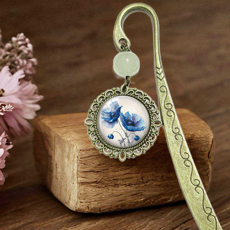 TEMU 1pc Blue Poppy Flower Lace Bookmark Book Page Marker For Student Teacher Writers Readers