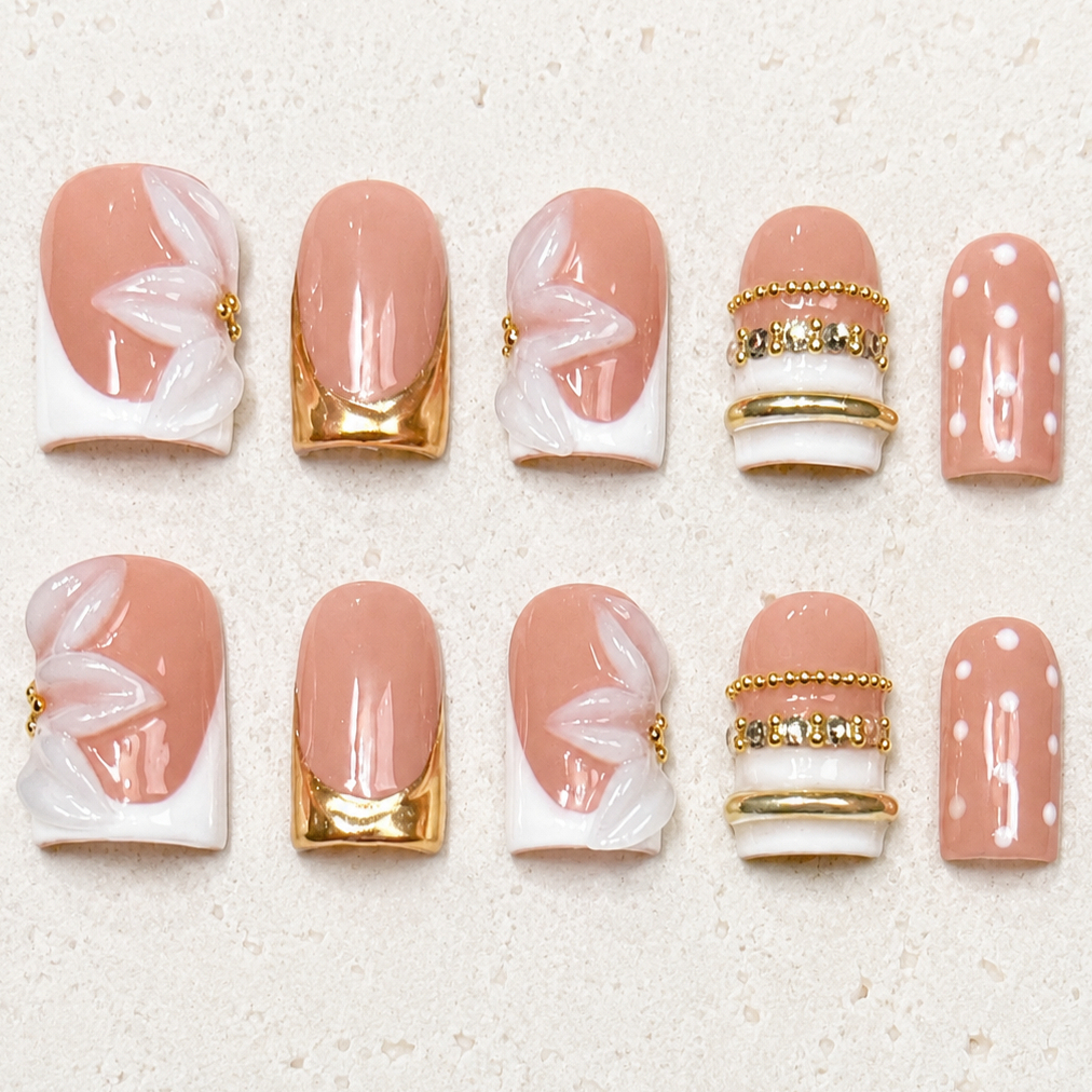 TEMU 10 Stk. handgefertigte Press-On-Nägel, geeignet für Hochzeit, Urlaub & Party – kurze, quadratische Acryl-Künstliche Nägel mit weißen