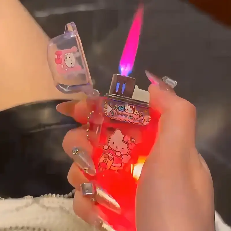 cute lighter windproof jet flame reusable cartoon butane lighter for girls gift no built in butane gas outdoor lighting design accessory portable design novelty lighter flame lighter anime fans collectors item Product details 7